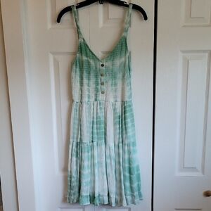 Japna Mint and White Button-Front Knee Length Dress.